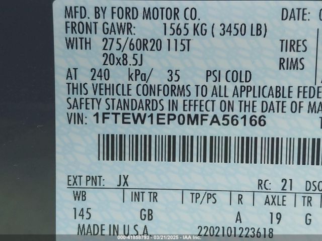 1FTEW1EP0MFA56166 Ford F-150 Xl