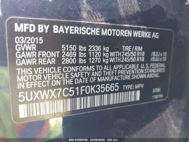 2015 BMW X3 5UXWX7C51F0K35665 Photo 8