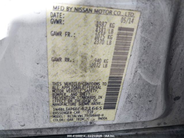 1N4BL3AP6EC421665 Nissan Altima 3.5 Sl
