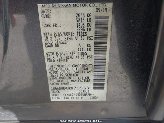 Nissan Frontier Sv 2019 1N6AD0EV3KN795531 Image 9