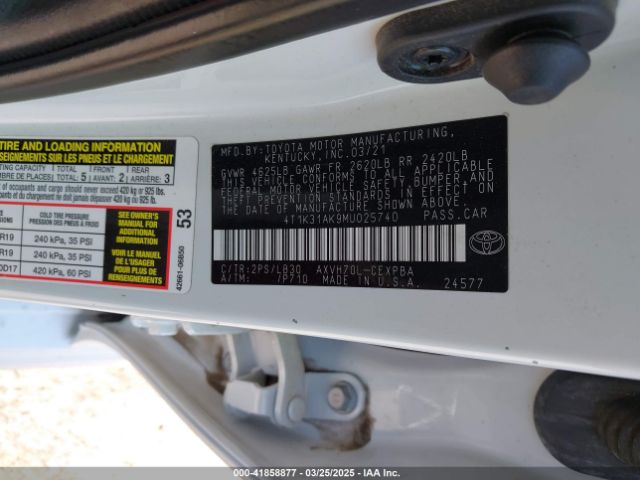 4T1K31AK9MU025740 Toyota Camry Xse Hybrid