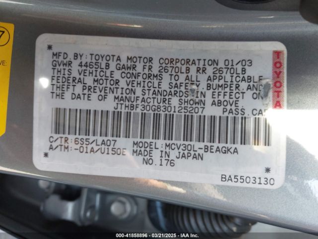 2003 LEXUS ES 300 JTHBF30G830125207 Photo 8