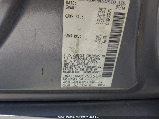 1N4AL3AP4JC293514 Nissan Altima 2.5 S