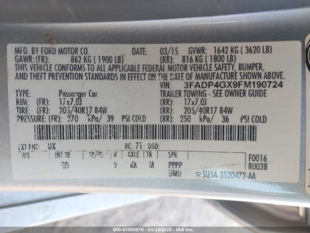 3FADP4GX9FM190724 Ford FIESTA ST