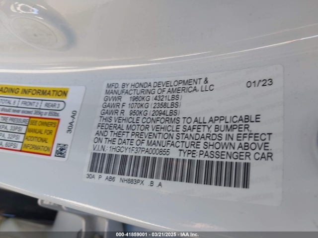 1HGCY1F37PA000855 Honda ACCORD EX