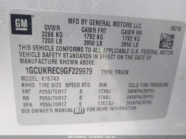 1GCUKREC9GF229979 Chevrolet Silverado 1500 1lt