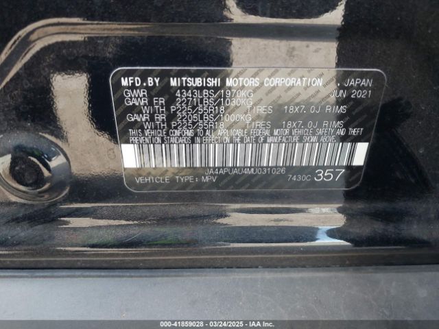 JA4APUAU4MU031026 Mitsubishi Outlander Sport 2.0 Be 2wd/2.0 Es 2wd/2.0 Le 2wd/2.0 S 2wd