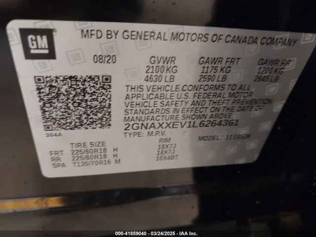 2GNAXXEV1L6264361 Chevrolet Equinox Awd Premier 1.5l Turbo