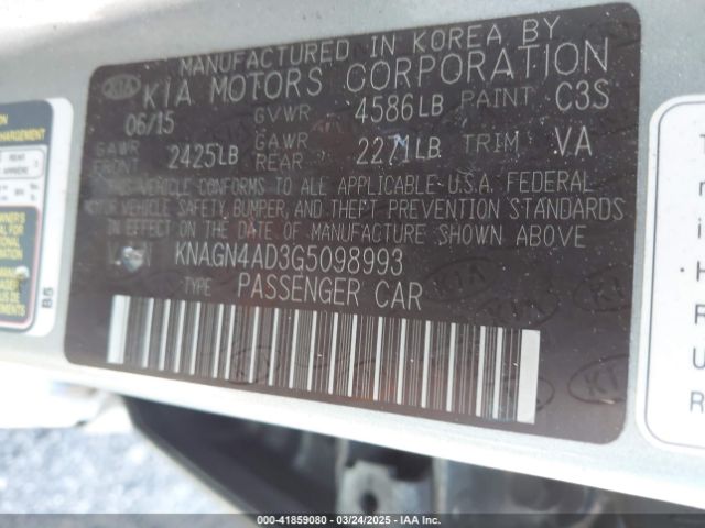 KNAGN4AD3G5098993 KIA Optima Hybrid Ex