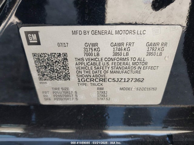 1GCRCREC5JZ127362 Chevrolet Silverado 1500 1lt