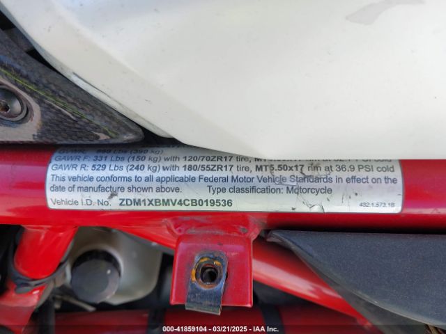 2012 DUCATI SUPERBIKE ZDM1XBMV4CB019536 Photo 9