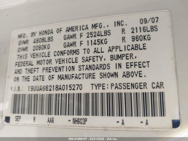 2008 ACURA TL 19UUA66218A015270 Photo 8