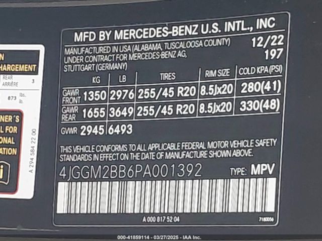 4JGGM2BB6PA001392 Mercedes-Benz Eqe 350+ Suv