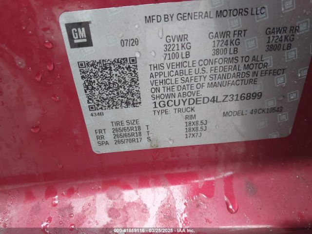 1GCUYDED4LZ316899 Chevrolet Silverado 1500 4wd  Short Bed Lt