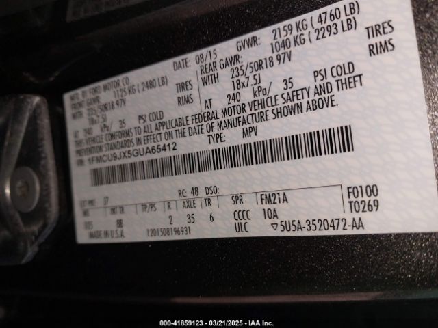 1FMCU9JX5GUA65412 Ford Escape Titanium