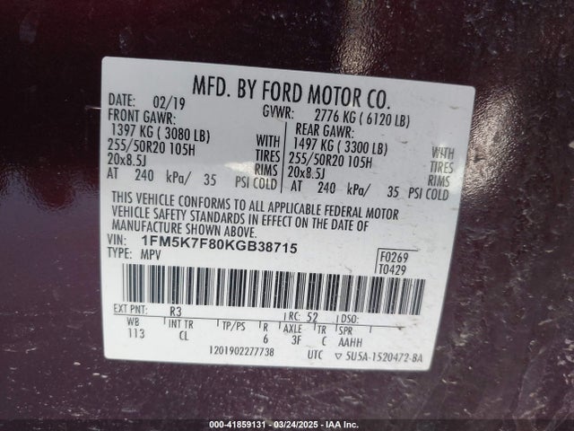 1FM5K7F80KGB38715 Ford Explorer Limited