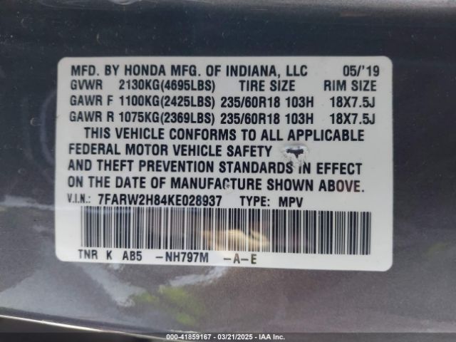 7FARW2H84KE028937 Honda Cr-v Ex-l