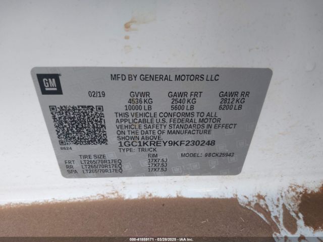 1GC1KREY9KF230248 Chevrolet Silverado 2500hd Wt