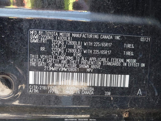 2T3MWRFV9MW108061 Toyota Rav4 Hybrid Le