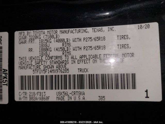 5TFUY5F14MX976285 Toyota Tundra Sr5