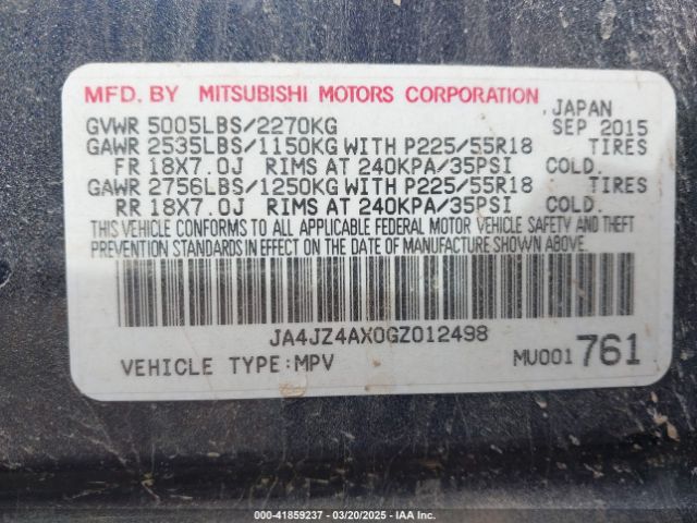 2016 MITSUBISHI OUTLANDER JA4JZ4AX0GZ012498 Photo 8