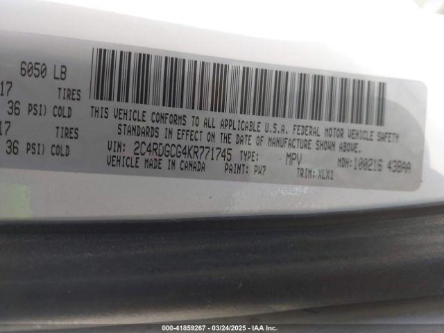 2C4RDGCG4KR771745 Dodge Grand Caravan Sxt