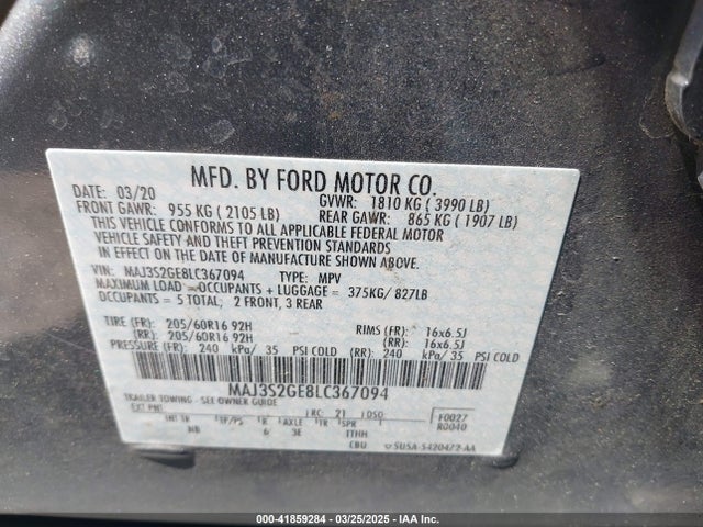 MAJ3S2GE8LC367094 Ford Ecosport Se
