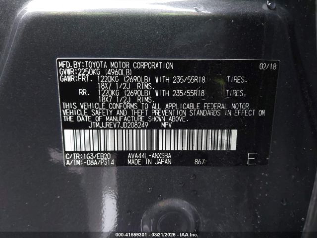 JTMJJREV7JD208249 Toyota Rav4 Hybrid Se