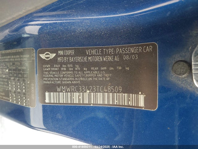 2003 MINI COOPER WMWRC33423TC48509 Photo 8