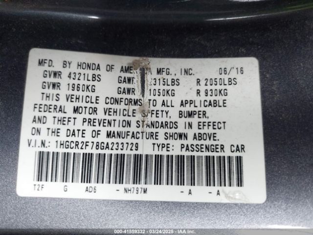 1HGCR2F78GA233729 Honda ACCORD EX