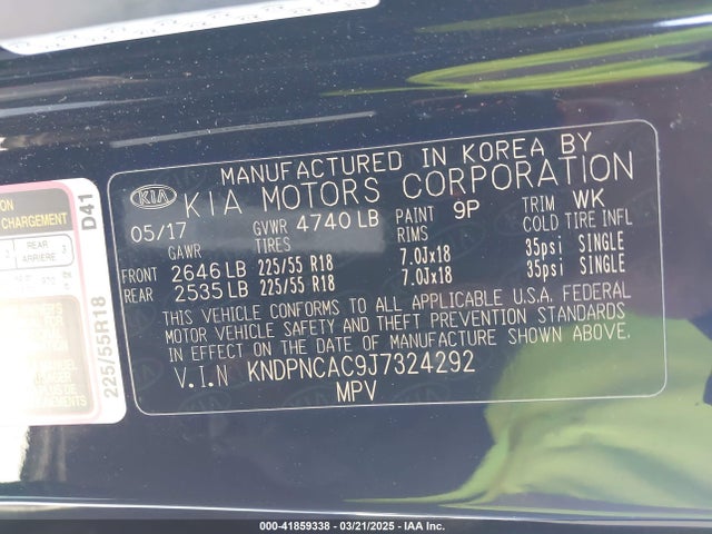 KNDPNCAC9J7324292 KIA Sportage Ex