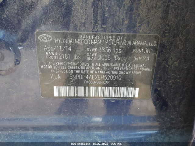 5NPDH4AEXEH520910 Hyundai ELANTRA SE