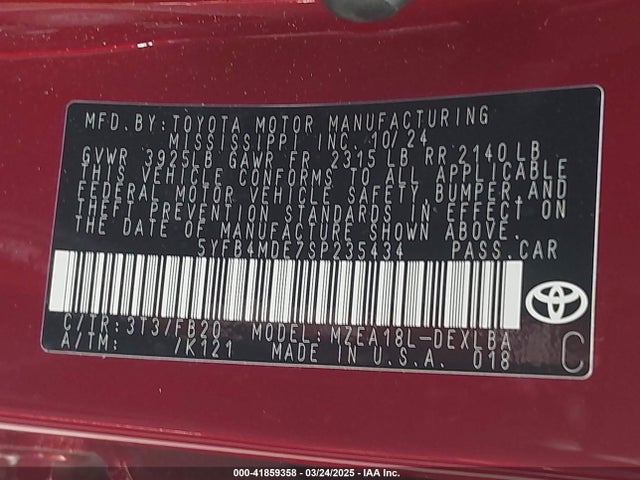 Toyota COROLLA LE 2025 5YFB4MDE7SP235434 Image 9