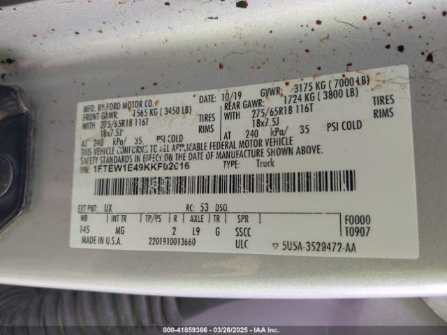 1FTEW1E49KKF02616 Ford F-150 Xlt