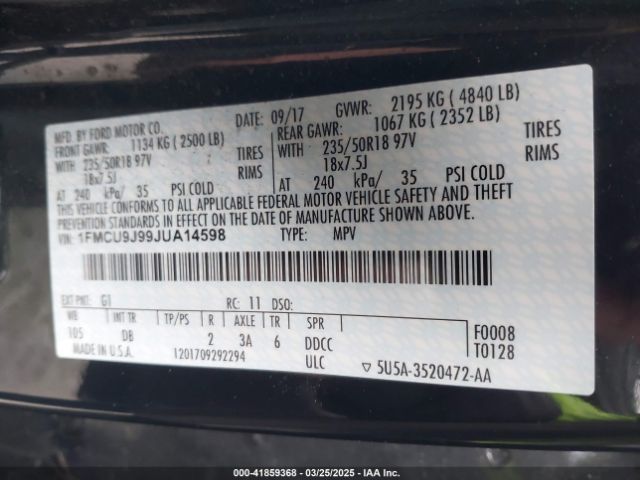 2018 FORD ESCAPE 1FMCU9J99JUA14598 Photo 8