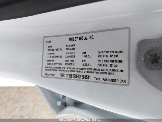 5YJ3E1EB2KF361541 Tesla Model 3 Long Range/performance