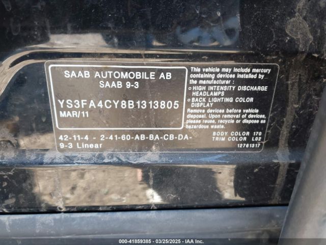 2011 SAAB 9-3 YS3FA4CY8B1313805 Photo 8