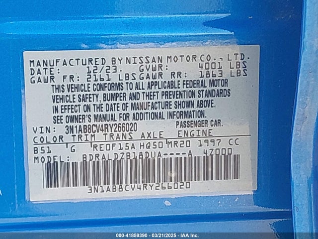 3N1AB8CV4RY266020 Nissan Sentra Sv Xtronic Cvt