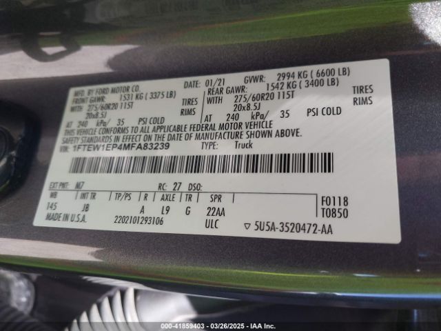 1FTEW1EP4MFA83239 Ford F-150 Xl