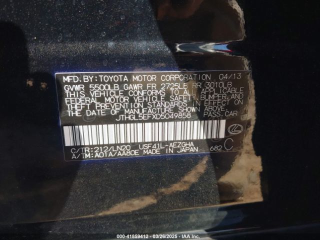 2013 LEXUS LS 460 JTHGL5EFXD5049858 Photo 8