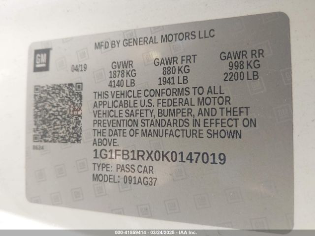 1G1FB1RX0K0147019 Chevrolet Camaro 1lt