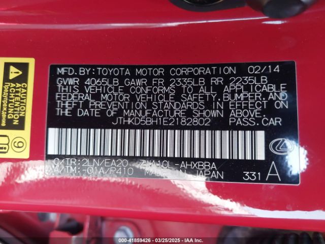 JTHKD5BH1E2182802 Lexus CT 200H