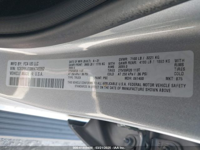 1C6SRFJT0MN740352 RAM 1500 Laramie  4x4 5'7 Box