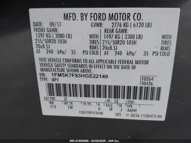 Ford Explorer Limited 2017 1FM5K7F83HGE22140 Image 9