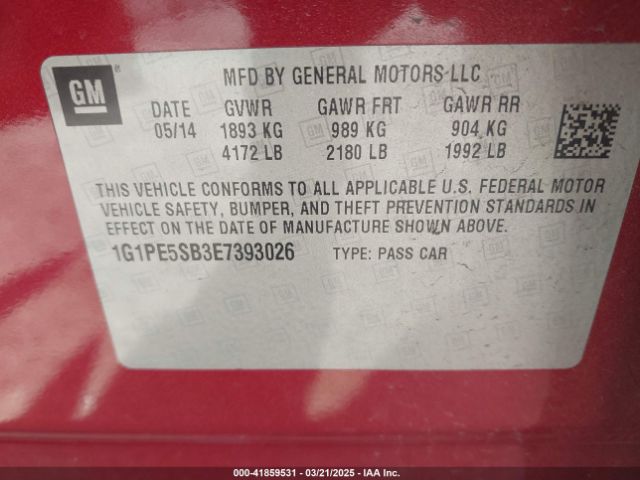 1G1PE5SB3E7393026 Chevrolet Cruze 2lt Auto