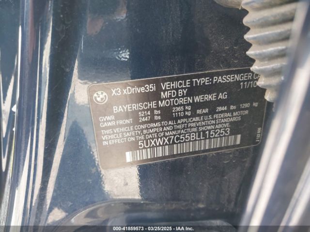 2011 BMW X3 5UXWX7C55BLL15253 Photo 8
