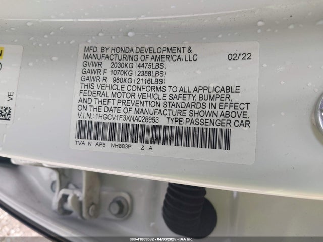 1HGCV1F3XNA028963 Honda Accord Sport