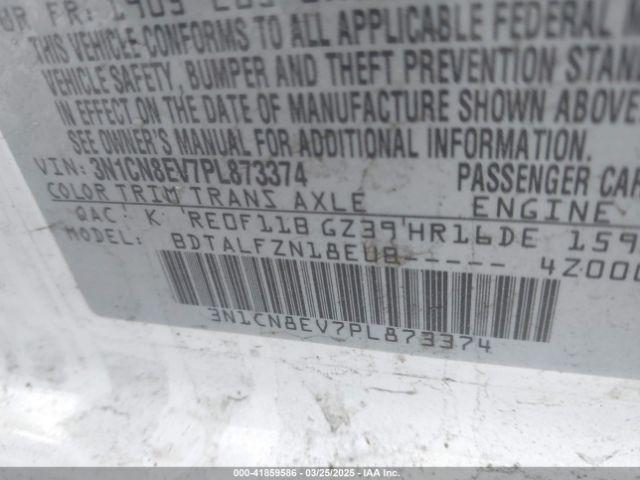 3N1CN8EV7PL873374 Nissan Versa 1.6 Sv Xtronic Cvt