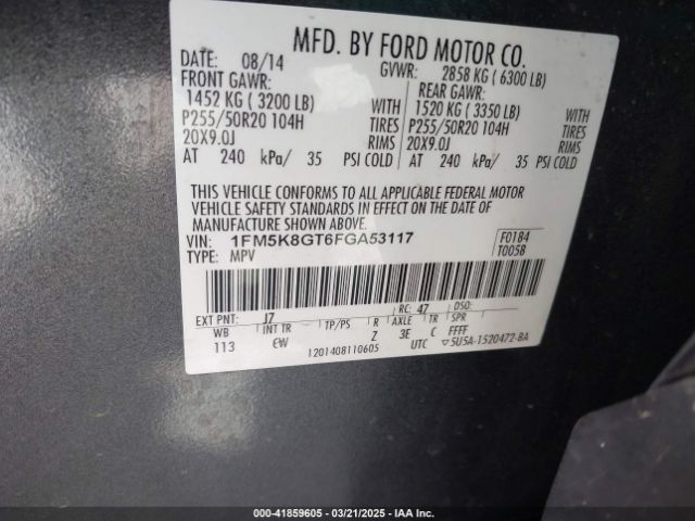 1FM5K8GT6FGA53117 Ford EXPLORER SPORT