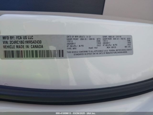 2021 CHRYSLER PACIFICA 2C4RC1BG1MR542430 Photo 8